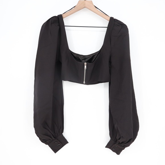 Naked Wardrobe Womens Black Puff Sleeve Square Neck Crop Top Size M - Picture 5 of 7